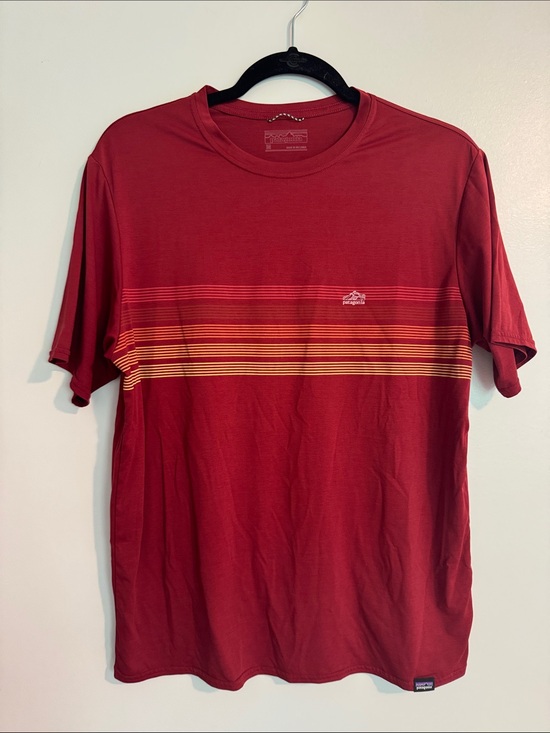 Patagonia Other - Patagonia Red Short-Sleeve Tee with Yellow-Orange Stripe